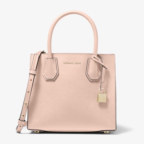 NWT Michael Kors Pebbled Leather Accordion Mercer Crossbody Bag Soft Pink